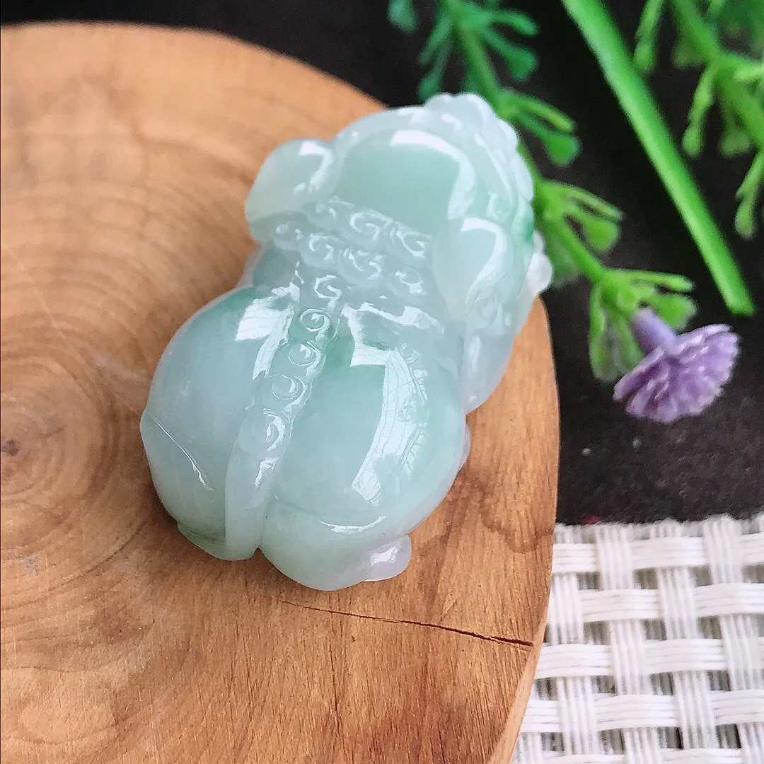 天然A货翡翠37.5/21/12.8老坑秀气冰润飘花貔貅吊坠翡翠挂件