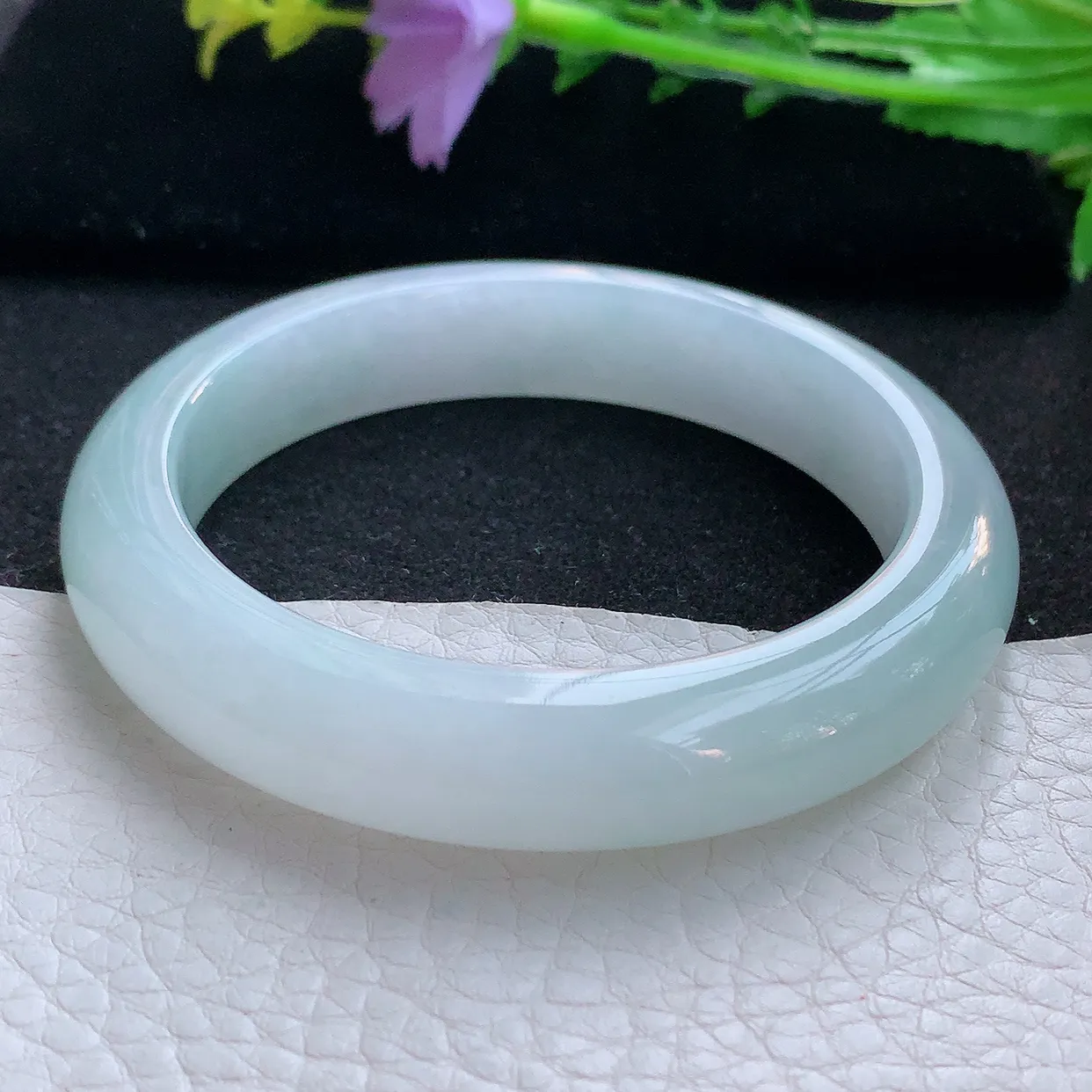 r自然光56.5*12.2*8.8平安镯 翡翠a货玉手镯冰胶宽边珠宝玉手环