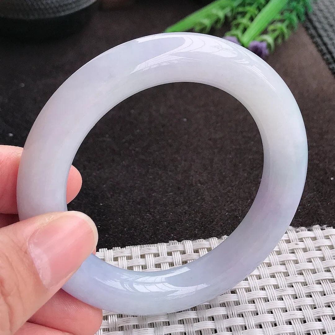 天然A货翡翠54.5/11.8/11.4老坑冰润起胶紫罗兰圆条手镯玉镯