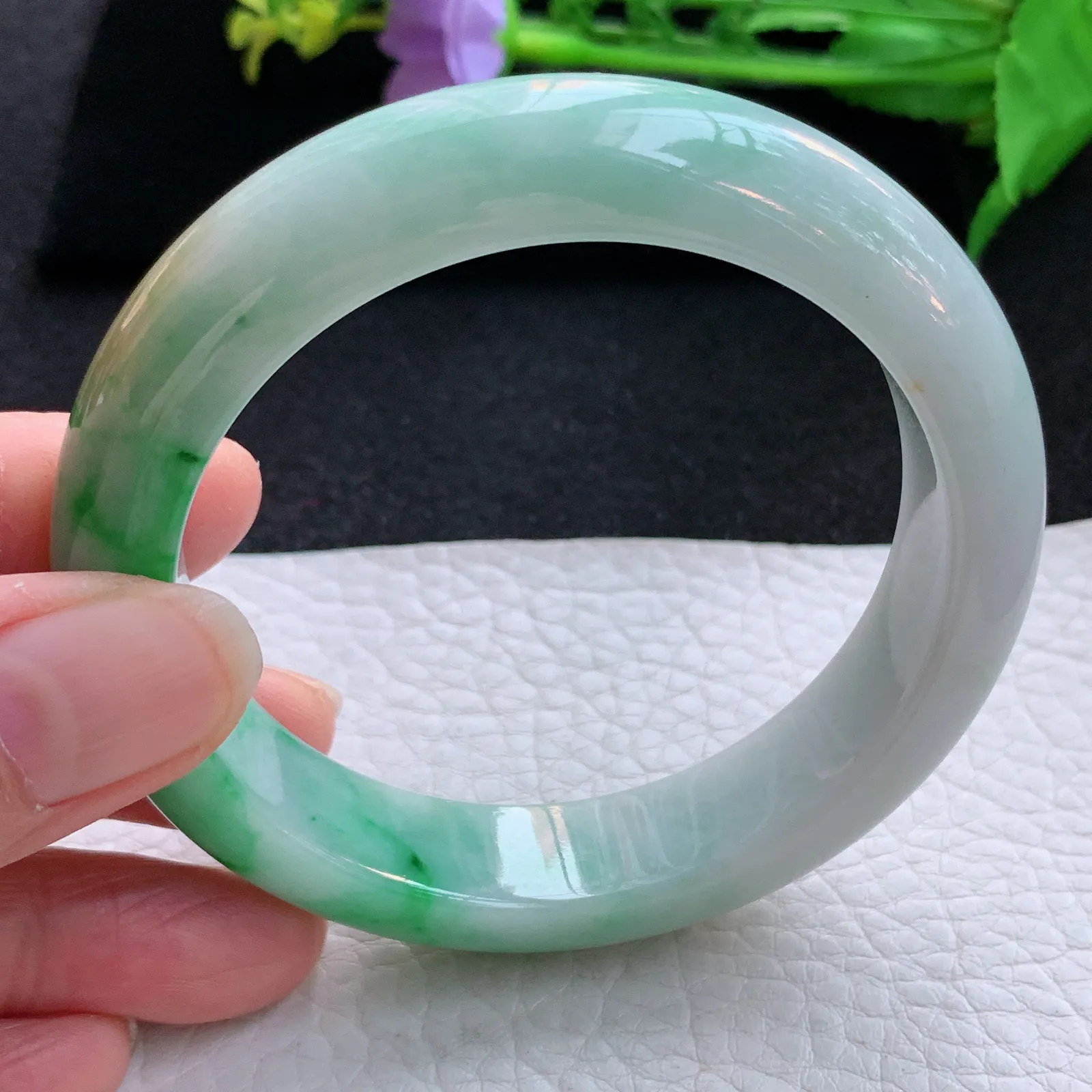 cc自然光57.5*13.8*9平安镯 翡翠a货玉手镯三彩厚装宽边珠宝玉手环