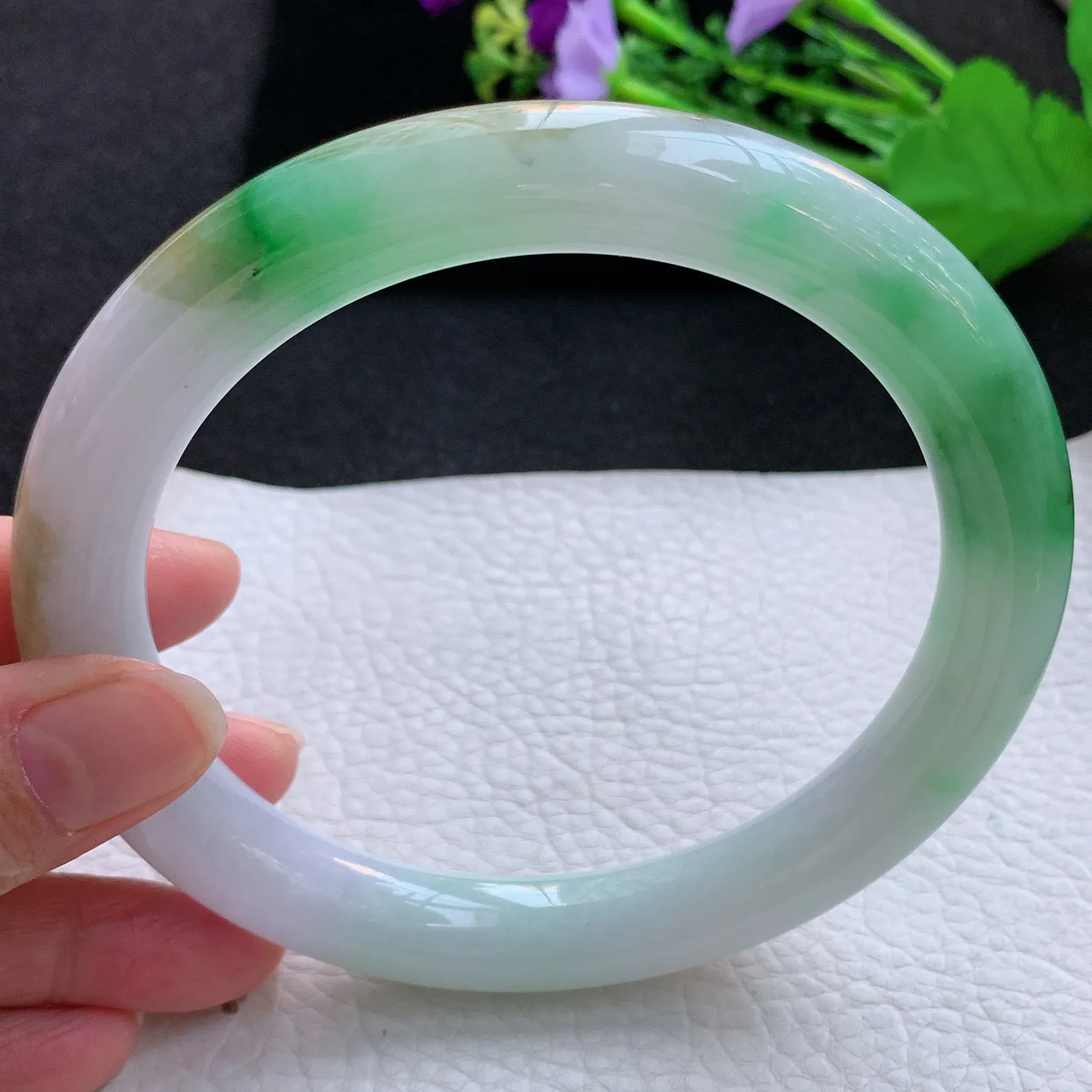 nr大圈口78*12.8*12.5招财臂镯 翡翠a货玉手镯三彩圆条珠宝玉手环