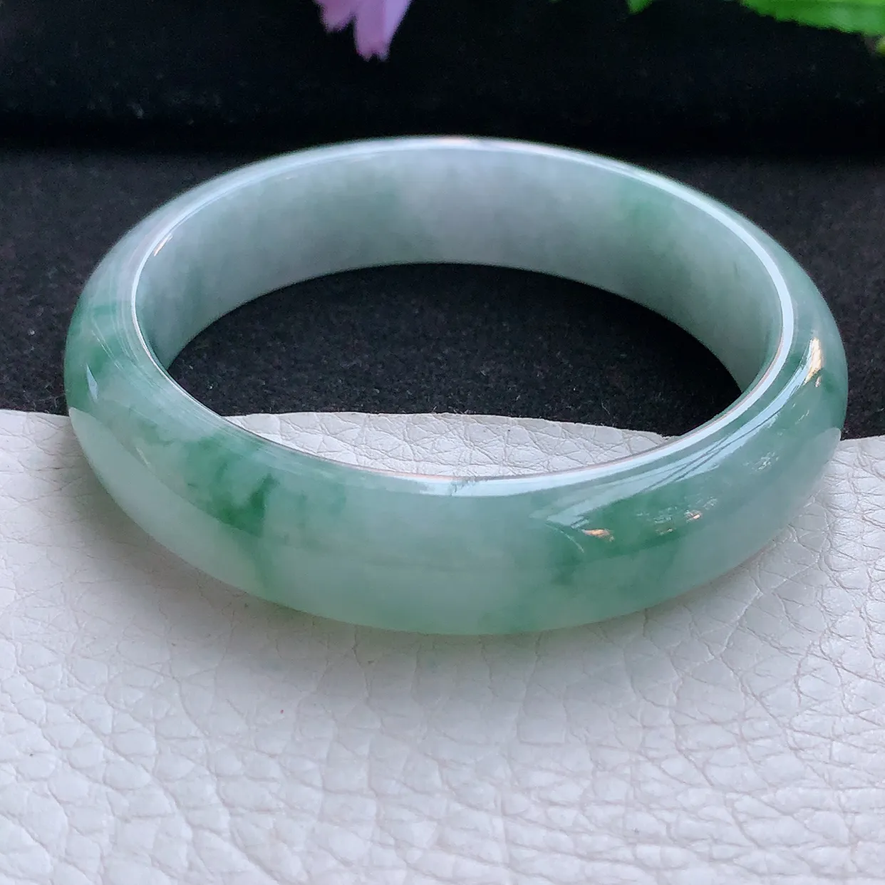 xx自然光56*13.8*7.3平安镯 翡翠a货玉手镯飘花宽边珠宝玉手环