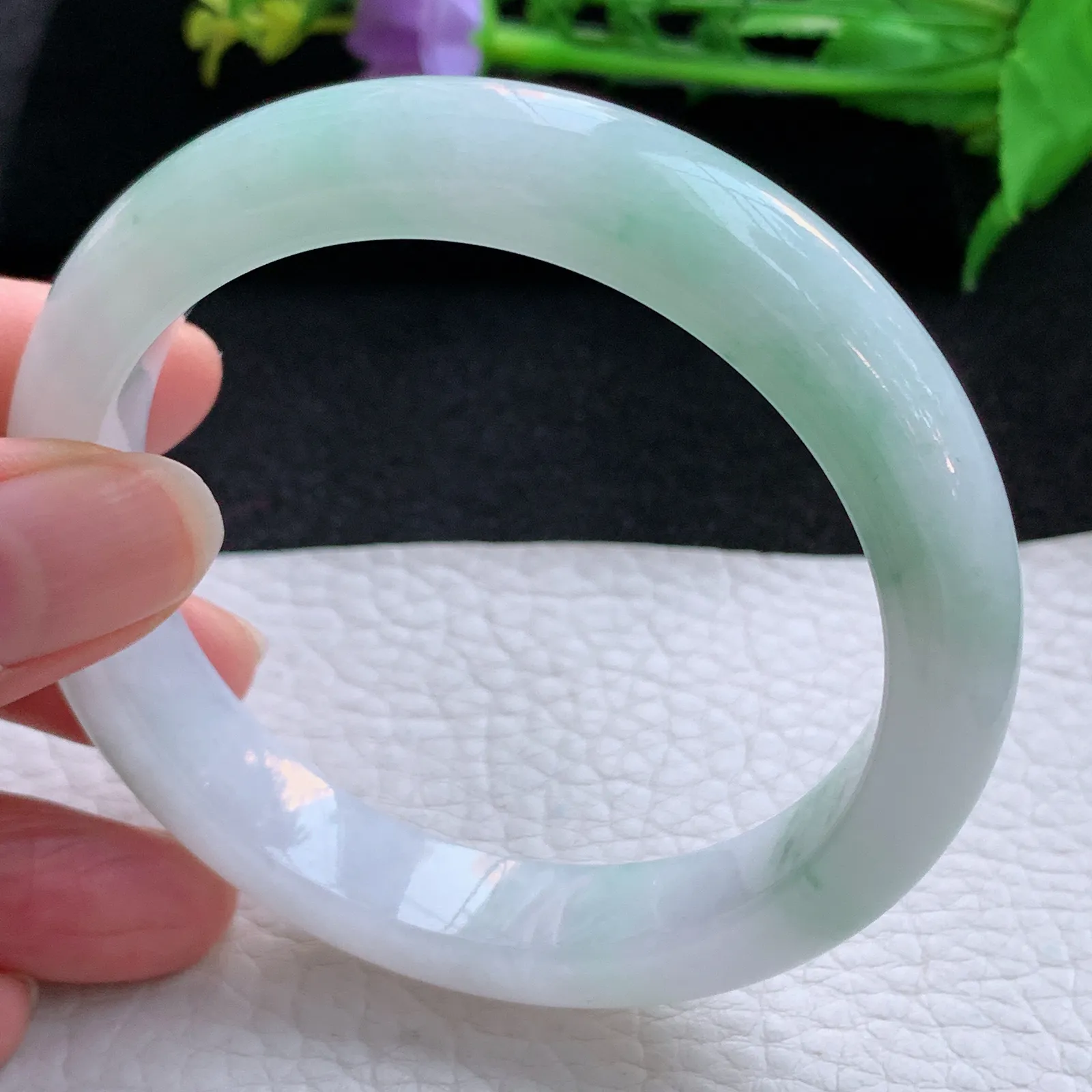 cc自然光58.8*12.2*8.5平安镯 翡翠a货玉手镯飘花宽边珠宝玉手环