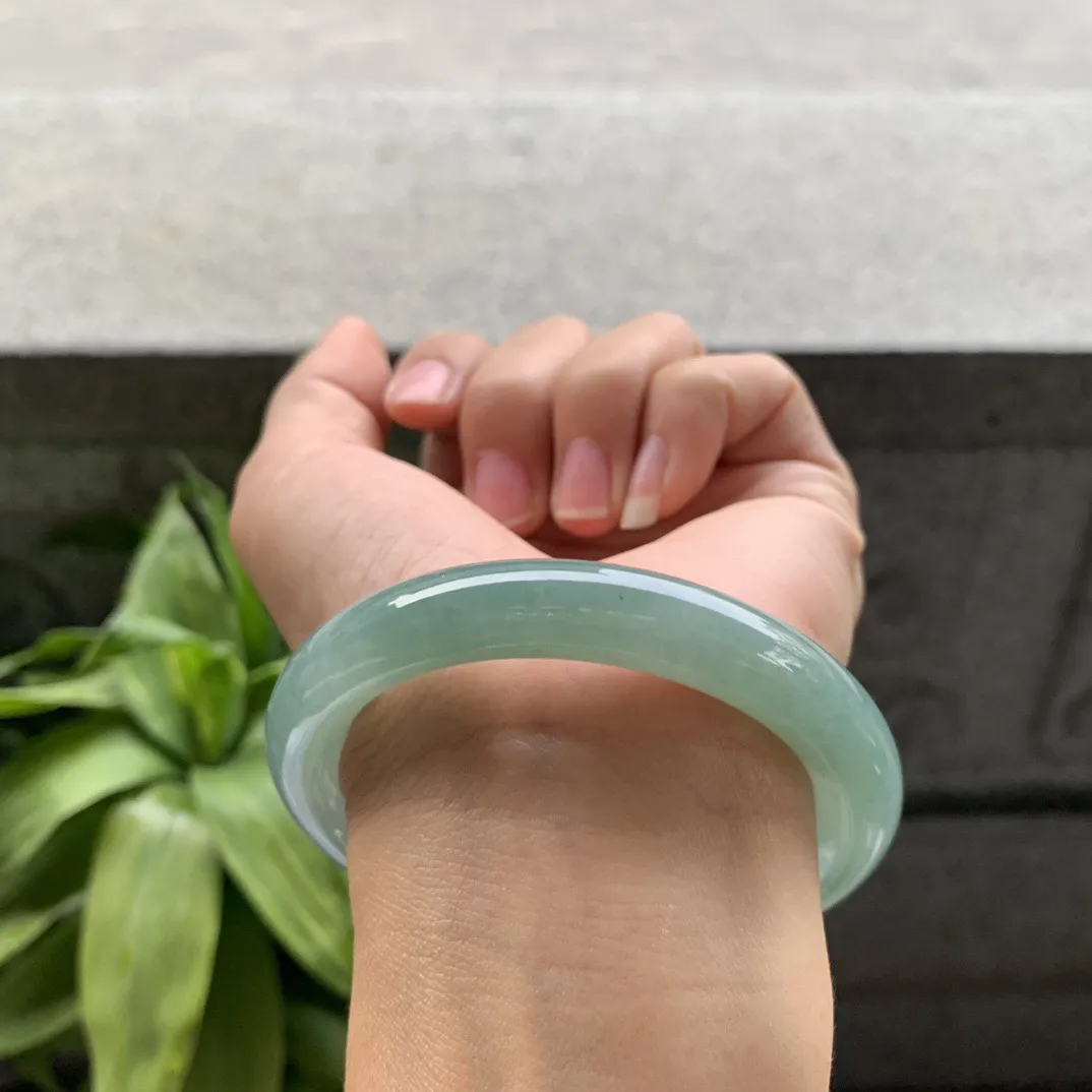 圈口55.5-9.8 【冰油绿圆条手镯】圆条55 56可戴