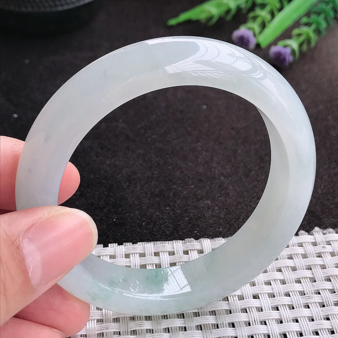 天然A货翡翠54/12.9/9老坑冰胶果冻冰飘花手镯宽边玉镯