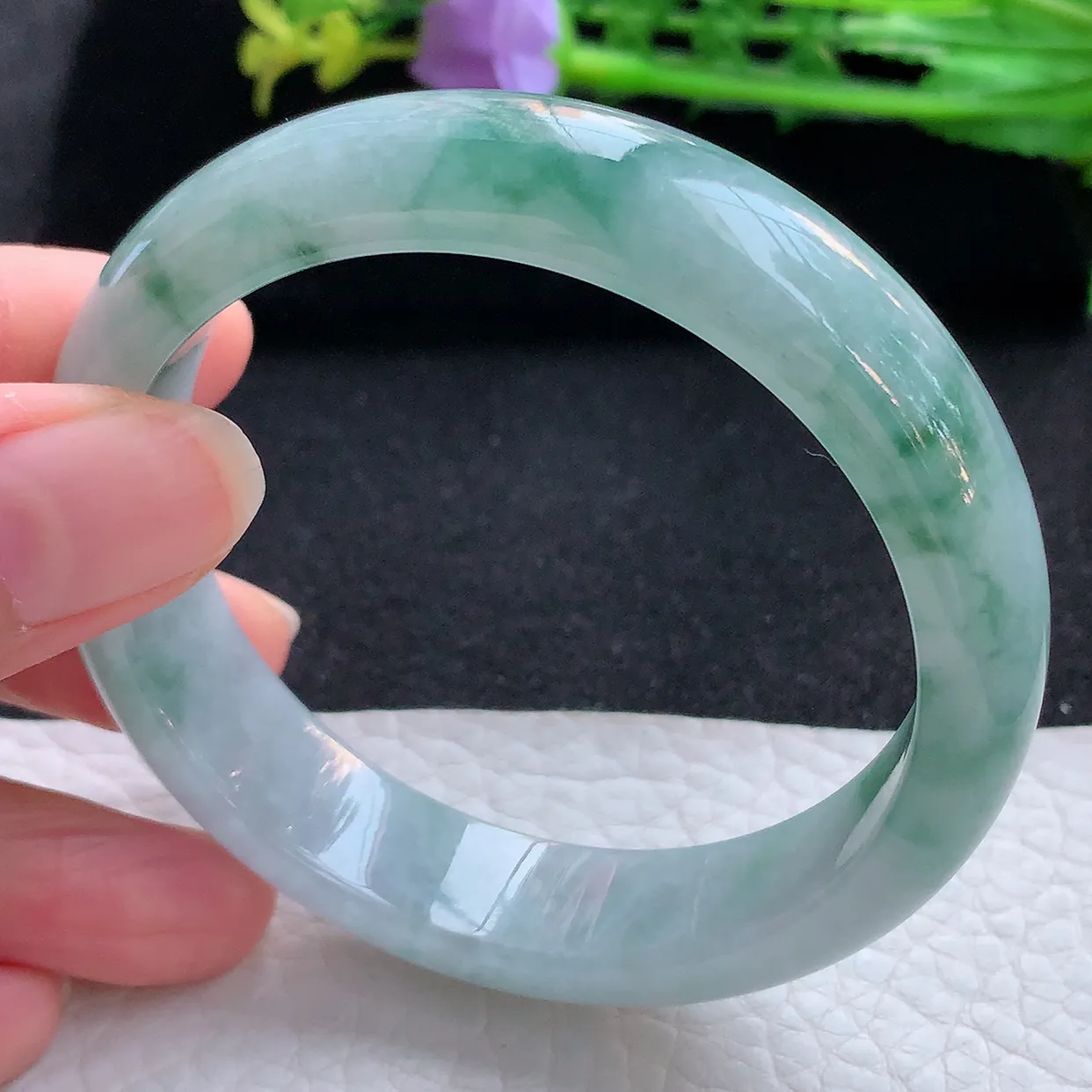 xx自然光56*13.8*7.3平安镯 翡翠a货玉手镯飘花宽边珠宝玉手环