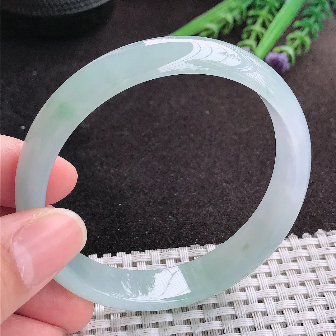 天然A货翡翠60.5/13.2/6.6老坑冰胶果冻冰晴手镯大圈口宽边玉镯