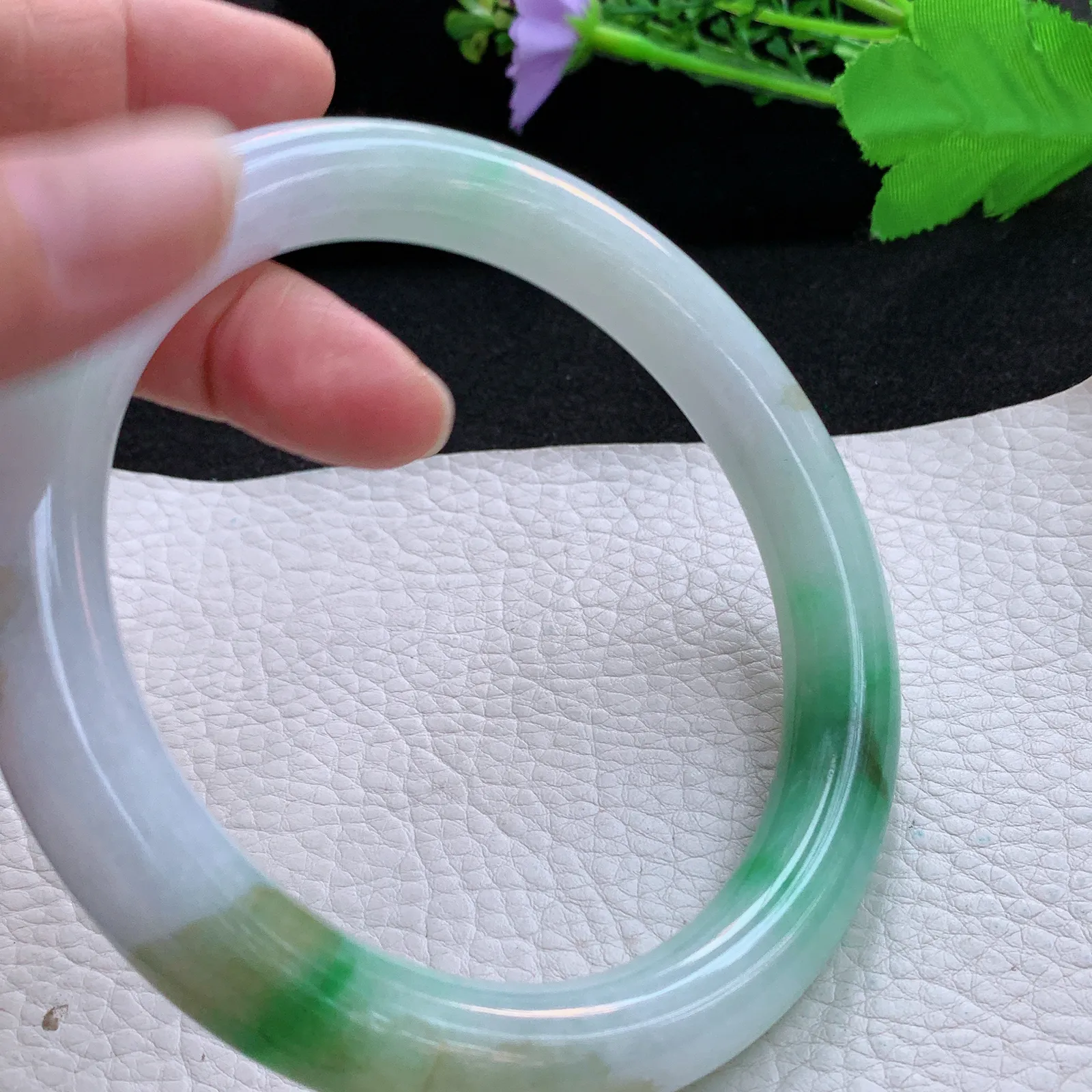 nr大圈口78*12.8*12.5招财臂镯 翡翠a货玉手镯三彩圆条珠宝玉手环