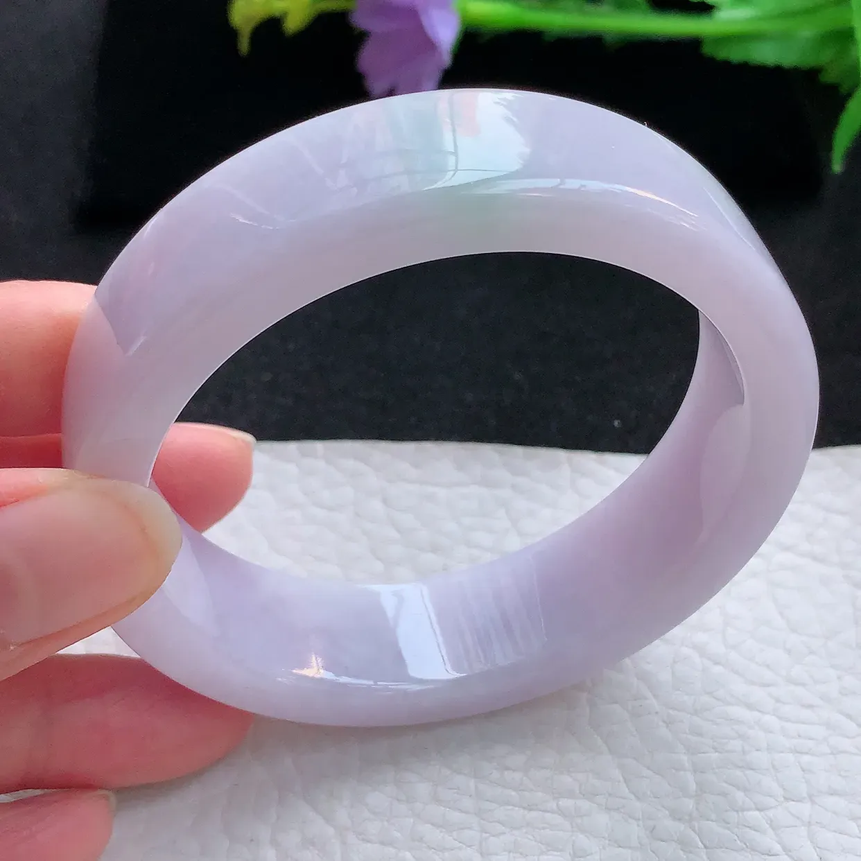 hh大圈口59*17.2*7.5宽扁轮胎镯 翡翠a货玉手镯特色春带彩宽边珠宝玉手环