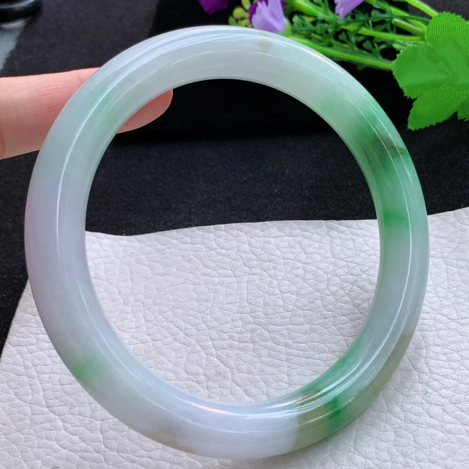 nr大圈口78*12.8*12.5招财臂镯 翡翠a货玉手镯三彩圆条珠宝玉手环