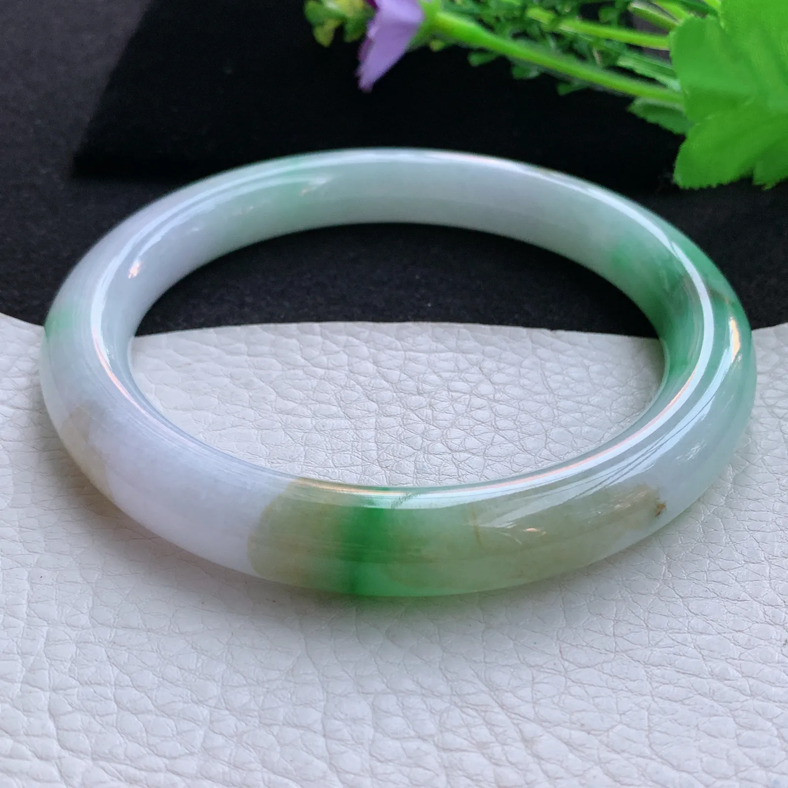 nr大圈口78*12.8*12.5招财臂镯 翡翠a货玉手镯三彩圆条珠宝玉手环