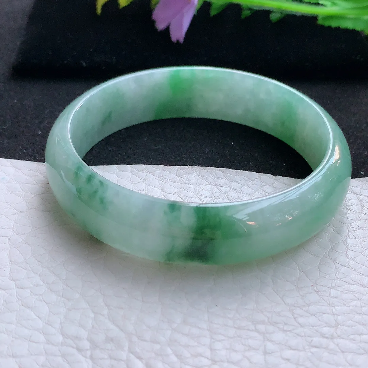 hh大圈口60*15*6.3轮胎镯 翡翠a货玉手镯飘花宽边珠宝玉手环