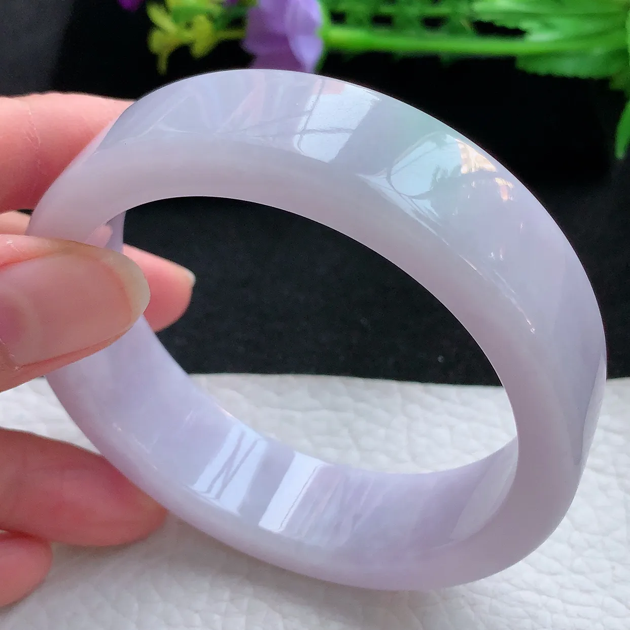 hh大圈口59*17.2*7.5宽扁轮胎镯 翡翠a货玉手镯特色春带彩宽边珠宝玉手环