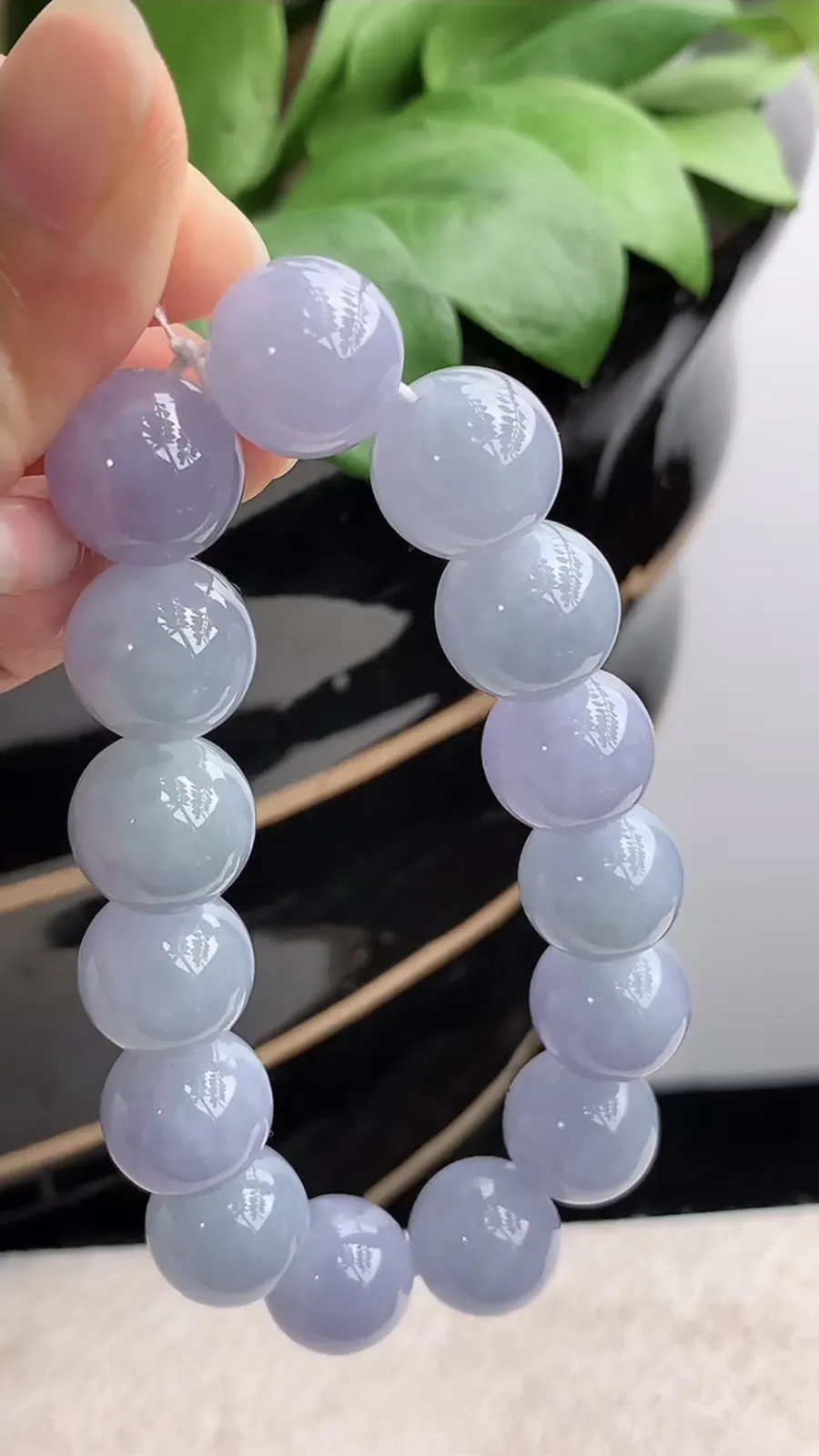 a货翡翠老坑种紫罗兰圆珠佛珠手串15颗 尺寸14mm 重量70.93g 1206