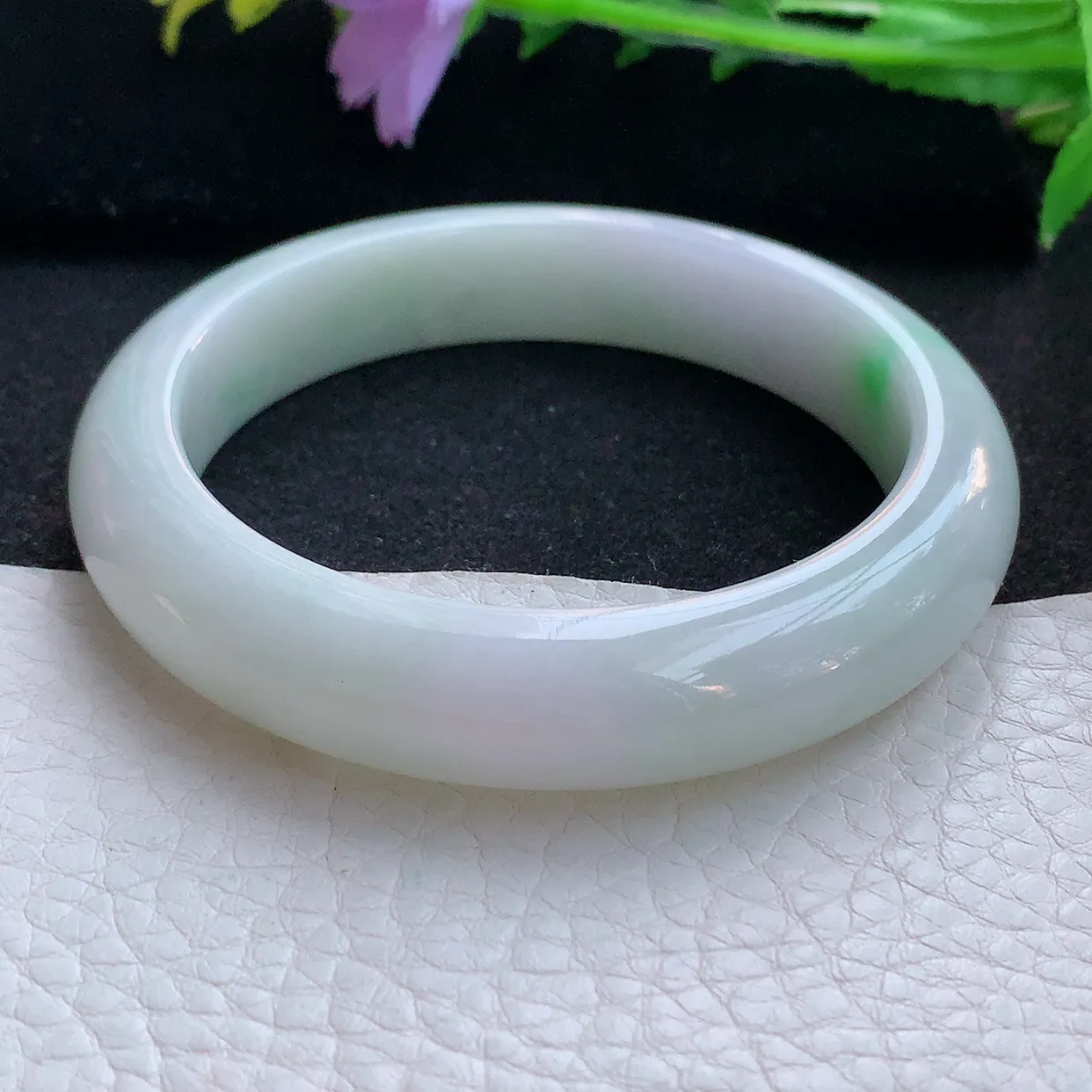 xx自然光57.5*12.8*9平安镯 翡翠a货玉手镯淡春带彩宽边珠宝玉手环