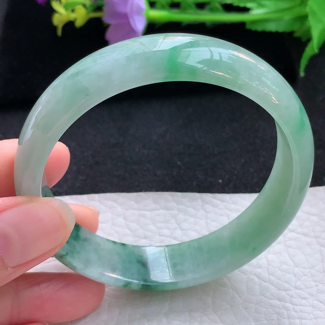 hh大圈口60*15*6.3轮胎镯 翡翠a货玉手镯飘花宽边珠宝玉手环