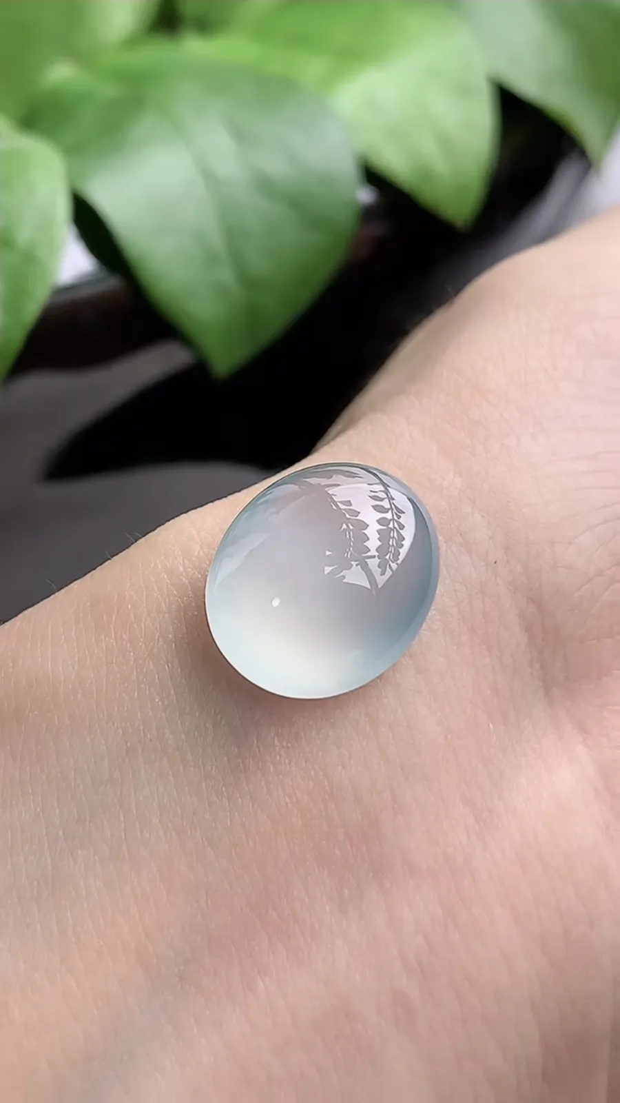 a货翡翠老坑冰种白月光蛋面镶嵌件 尺寸15.8×13.2×7mm 重量2.48g 1207