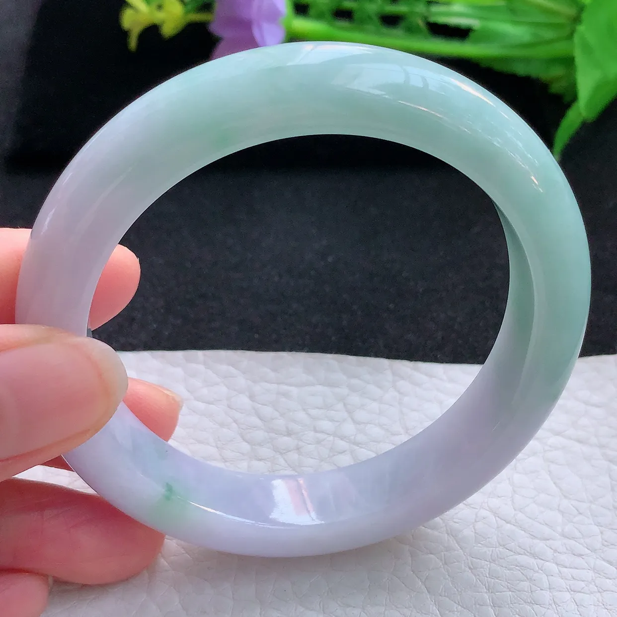 z自然光58*12.8*8.8平安镯 翡翠a货玉手镯春带彩宽边珠宝玉手环