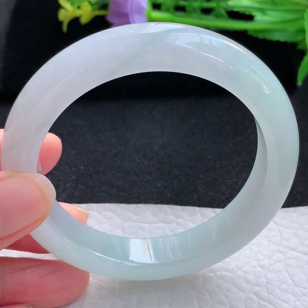 r自然光56.5*12.2*8.8平安镯 翡翠a货玉手镯冰胶宽边珠宝玉手环