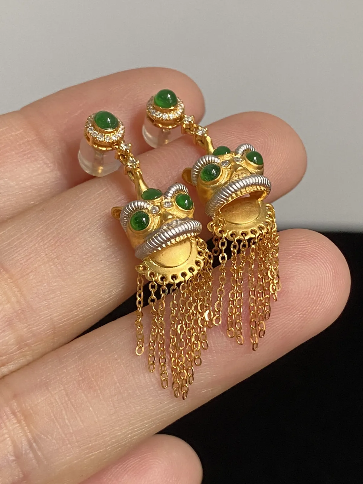 翡翠耳坠，印记：G18K,伴钻石