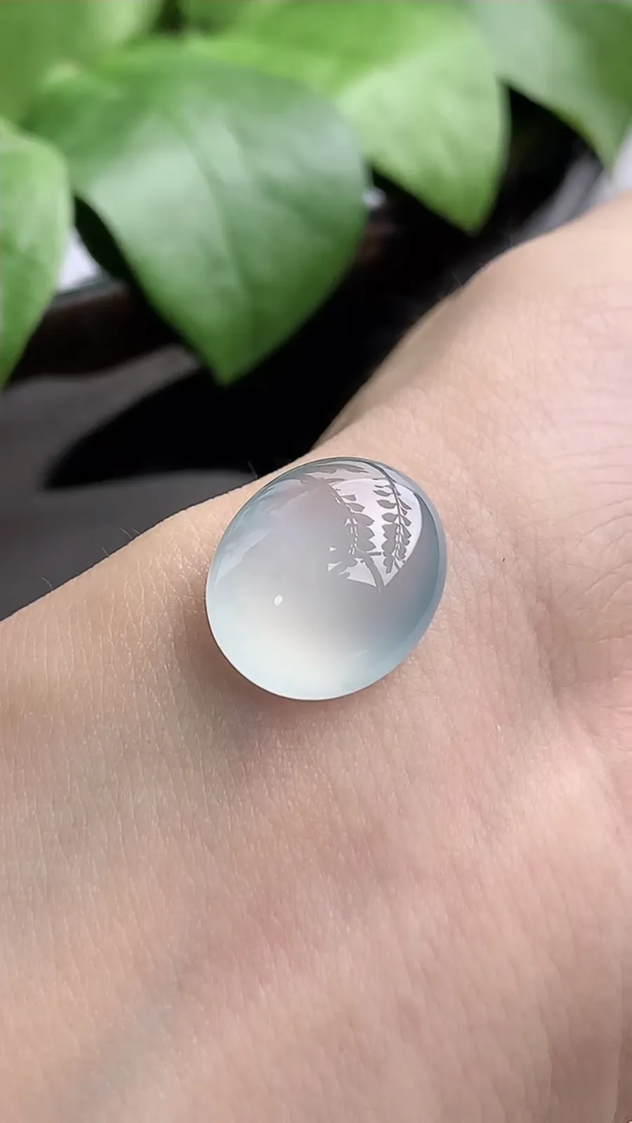 a货翡翠老坑冰种白月光蛋面镶嵌件 尺寸15.8×13.2×7mm 重量2.48g 1207