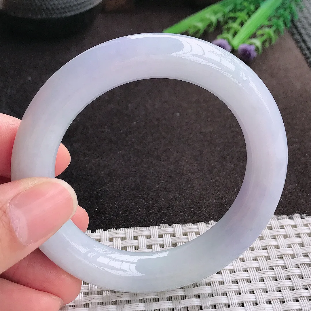 天然A货翡翠54.5/11.8/11.4老坑冰润起胶紫罗兰圆条手镯玉镯