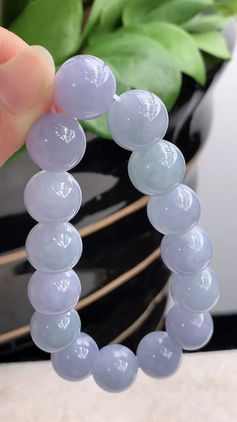 a货翡翠老坑种紫罗兰圆珠佛珠手串15颗 尺寸14mm 重量70.93g 1206