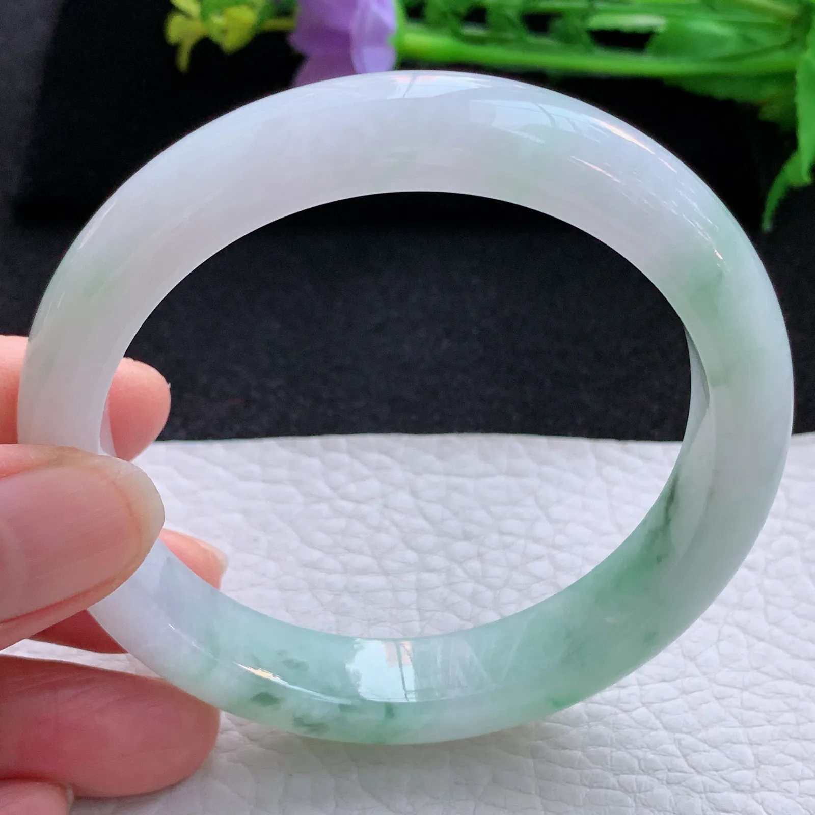 cc自然光58.8*12.2*8.5平安镯 翡翠a货玉手镯飘花宽边珠宝玉手环