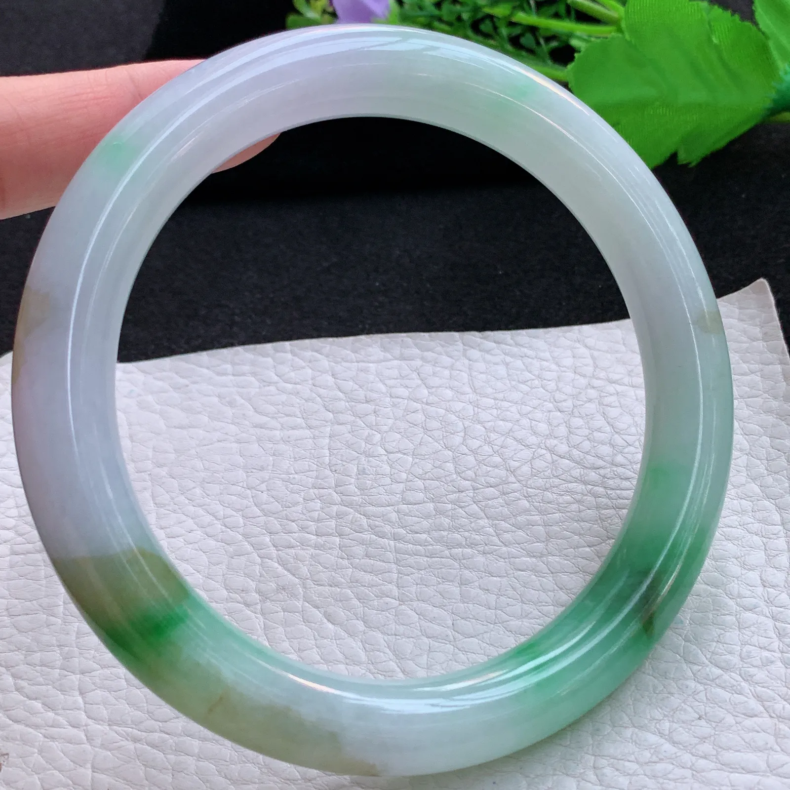 nr大圈口78*12.8*12.5招财臂镯 翡翠a货玉手镯三彩圆条珠宝玉手环