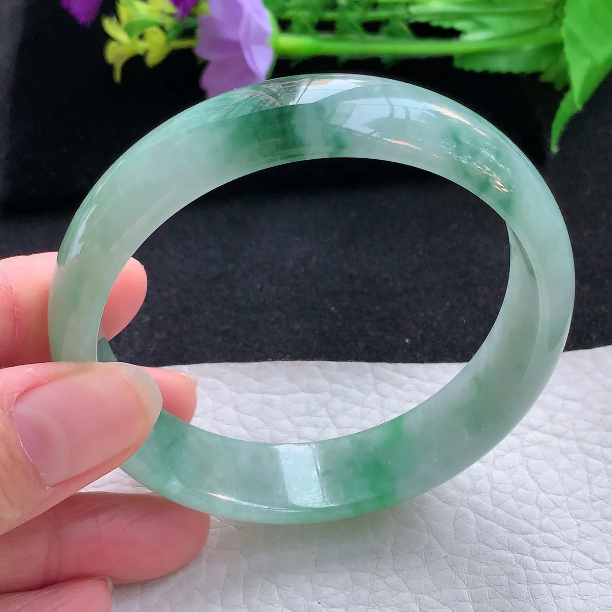hh大圈口60*15*6.3轮胎镯 翡翠a货玉手镯飘花宽边珠宝玉手环