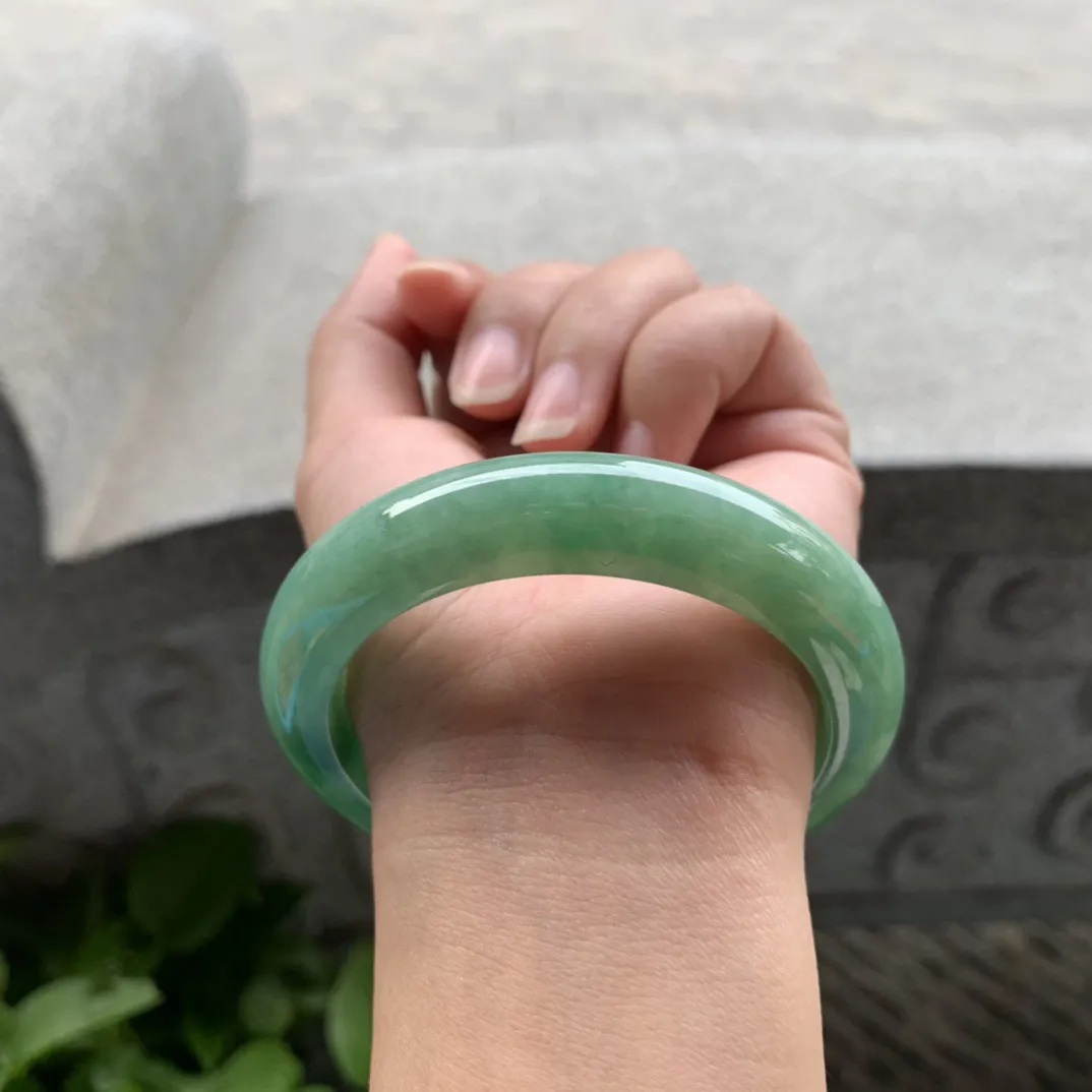圈口56.6-12.4-9.6 【油绿正圈手镯】正圈56 57可戴