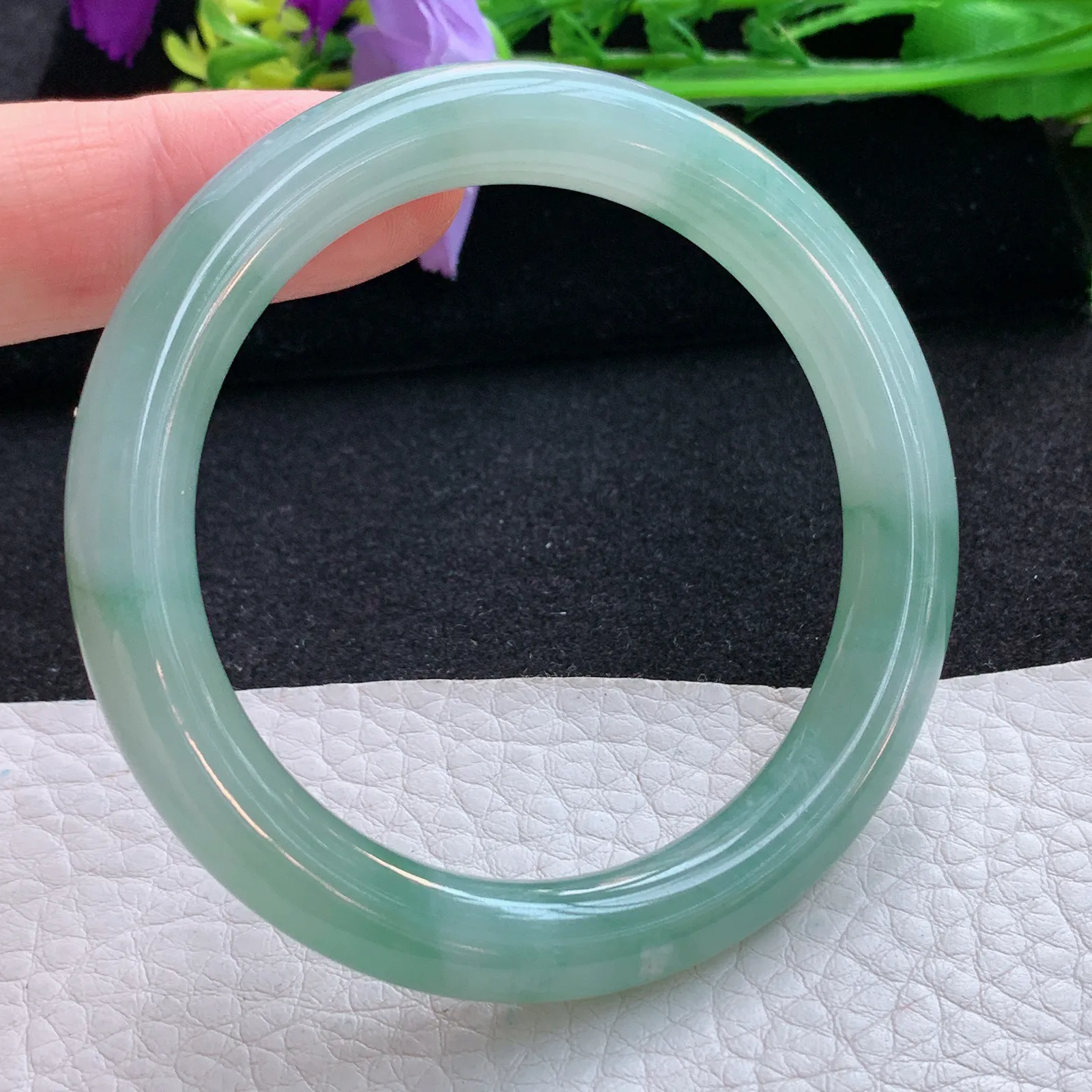 n小圈口52*8.3*8.8叮当镯 翡翠a货玉手镯雅韵圆条珠宝玉手环