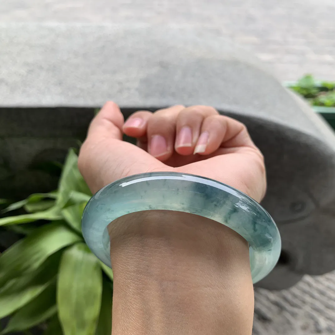 大圈口59.3-12.8-9.7 【冰种蓝飘花正圈手镯】正圈59 60可戴