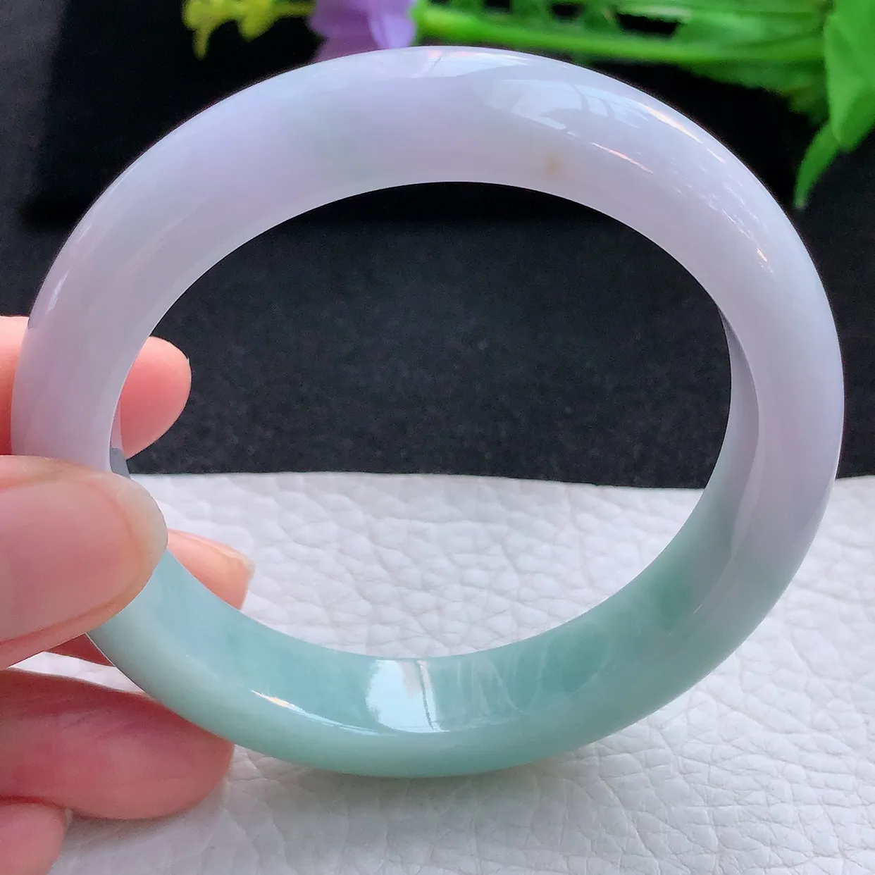 z自然光58*12.8*8.8平安镯 翡翠a货玉手镯春带彩宽边珠宝玉手环