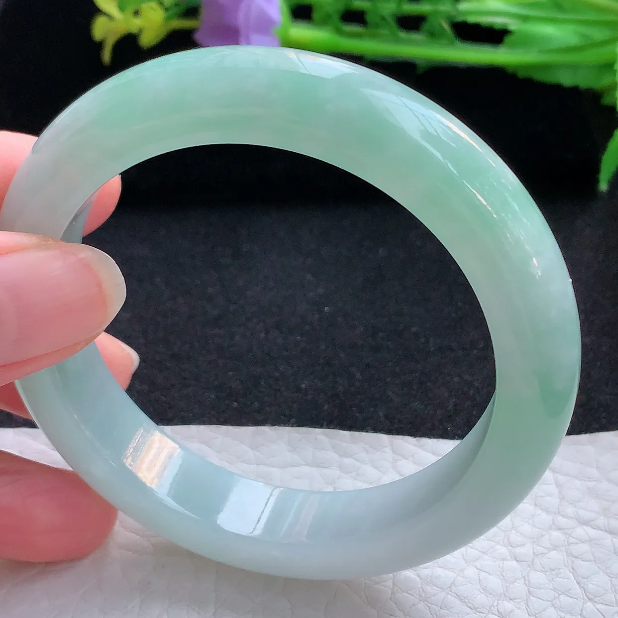 z自然光55.5*12.5*8.8平安镯 翡翠a货玉手镯清新宽边珠宝玉手环