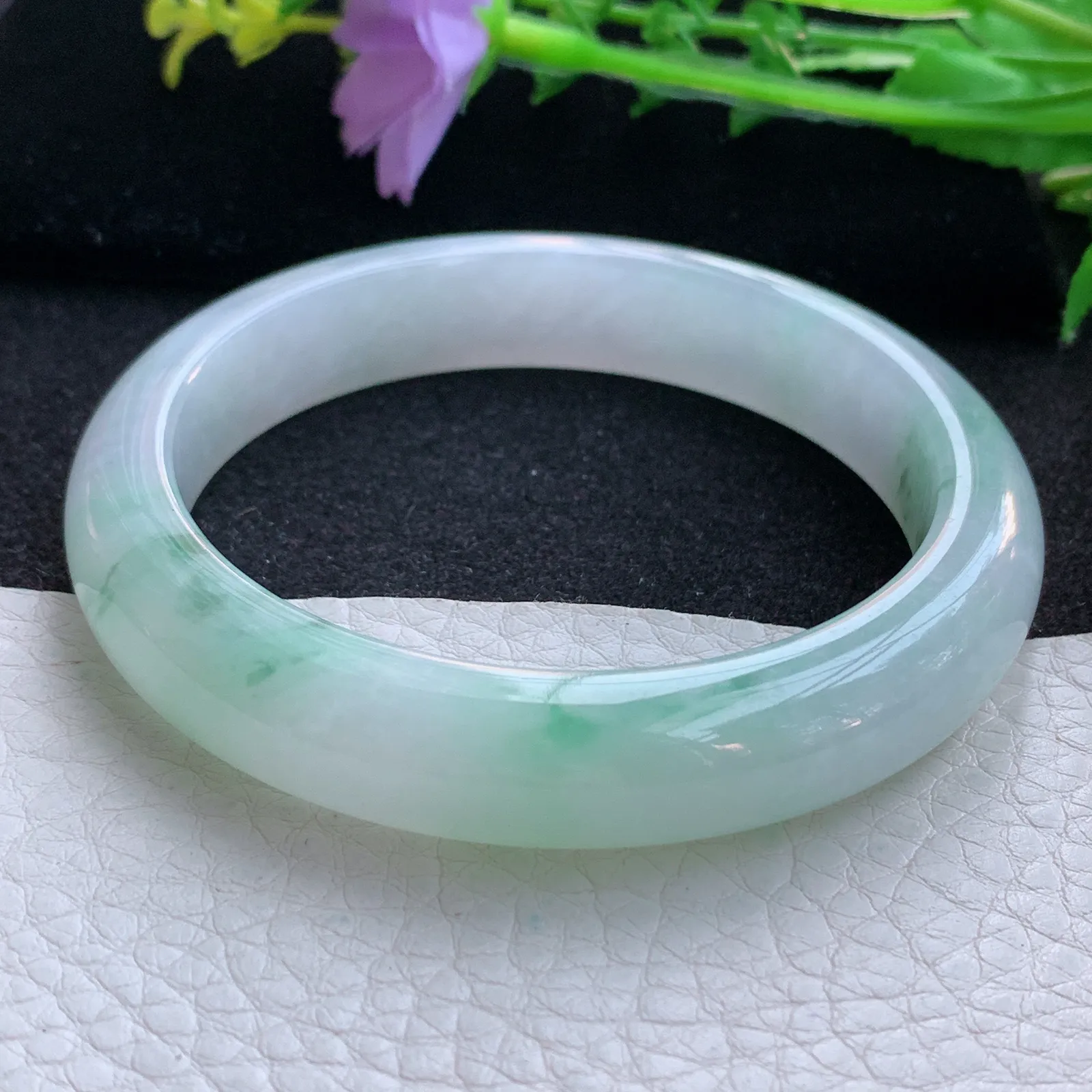 cc自然光58.8*12.2*8.5平安镯 翡翠a货玉手镯飘花宽边珠宝玉手环