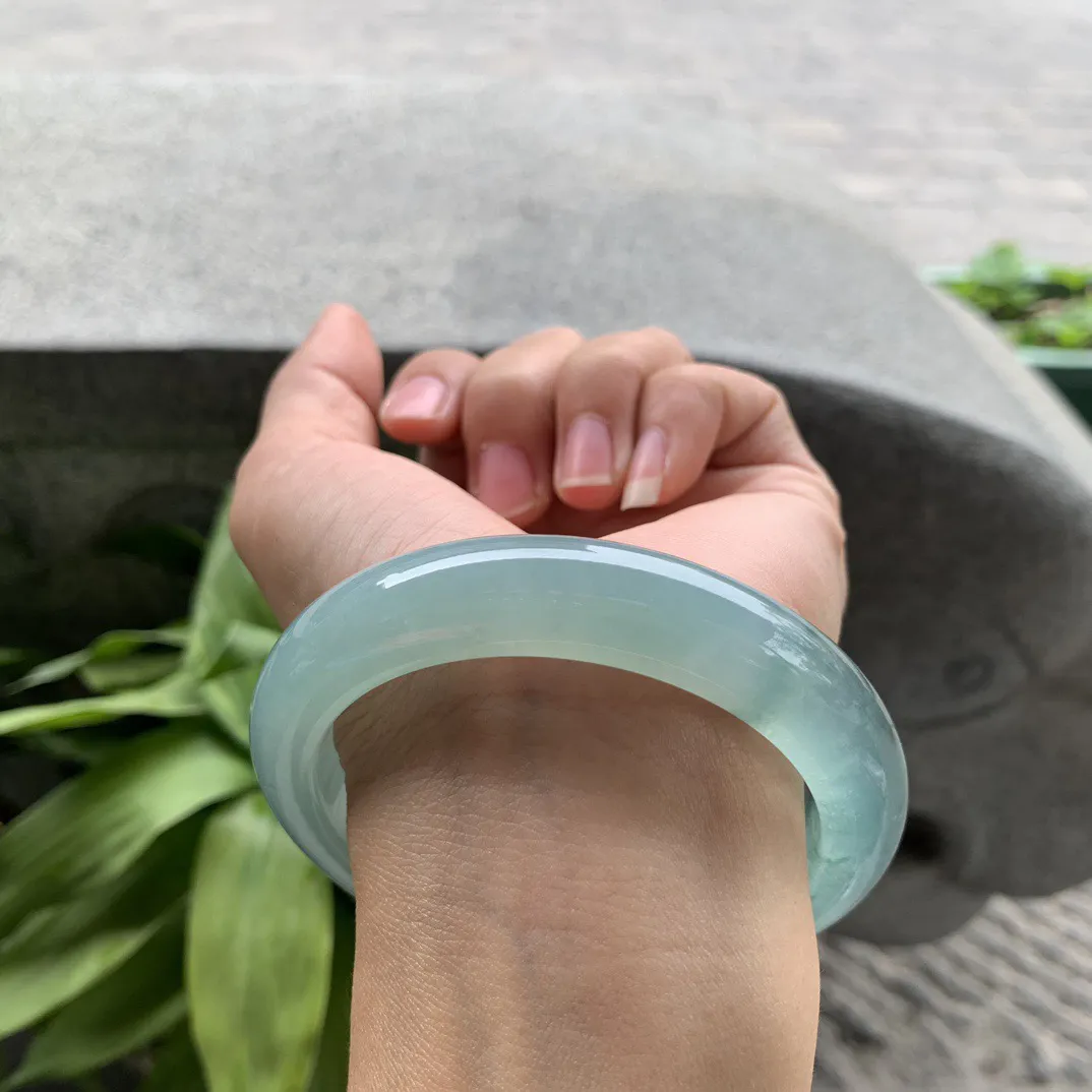 大圈口59.3-12.8-9.7 【冰种蓝飘花正圈手镯】正圈59 60可戴