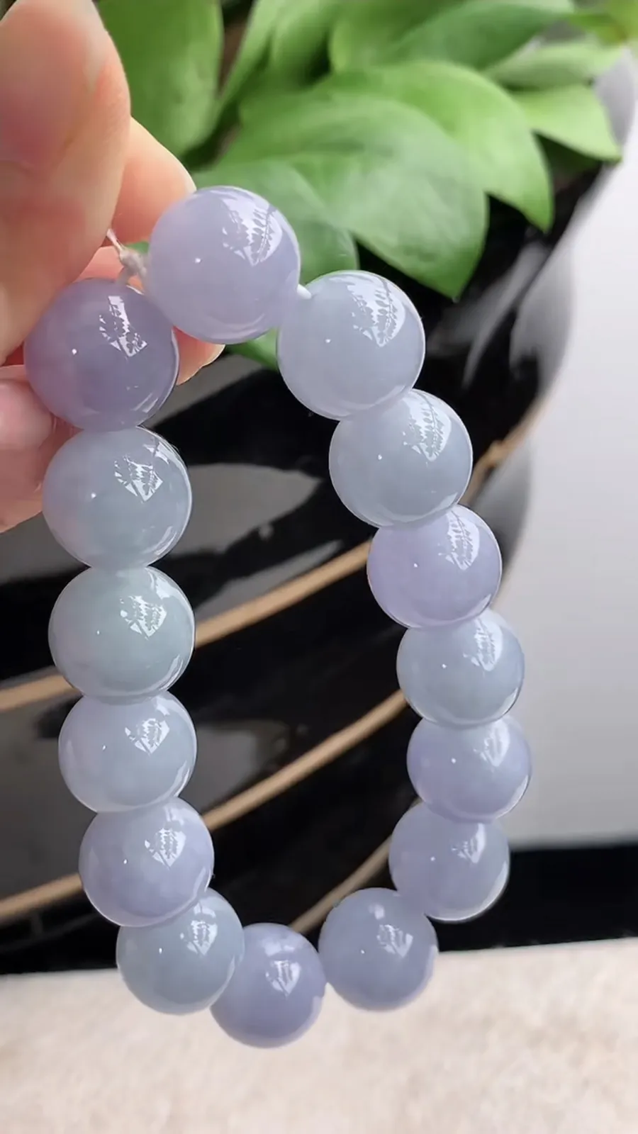 a货翡翠老坑种紫罗兰圆珠佛珠手串15颗 尺寸14mm 重量70.93g 1206
