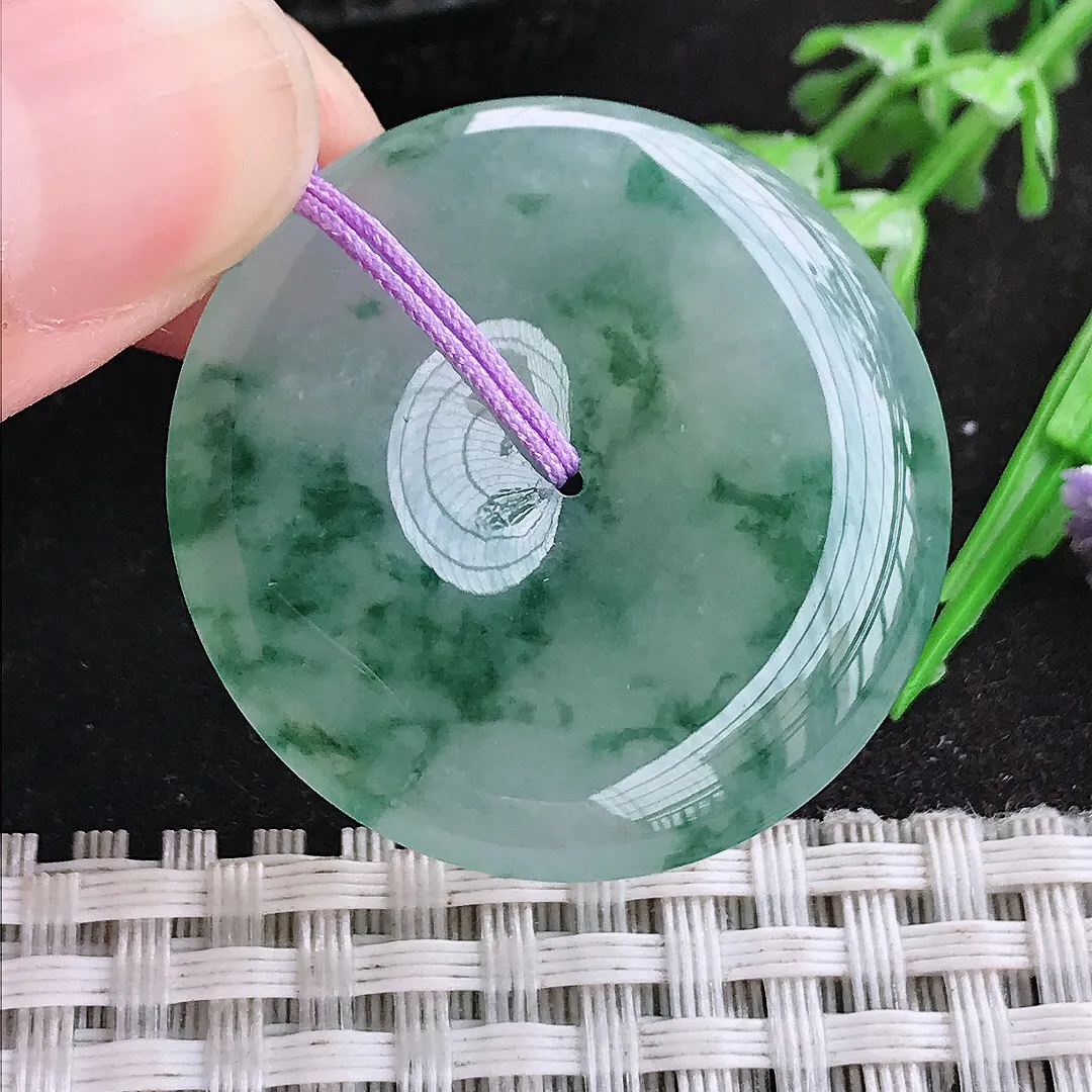 天然A货翡翠34.3/5.6老坑冰胶果冻冰飘花平安扣吊坠翡翠玉扣挂件