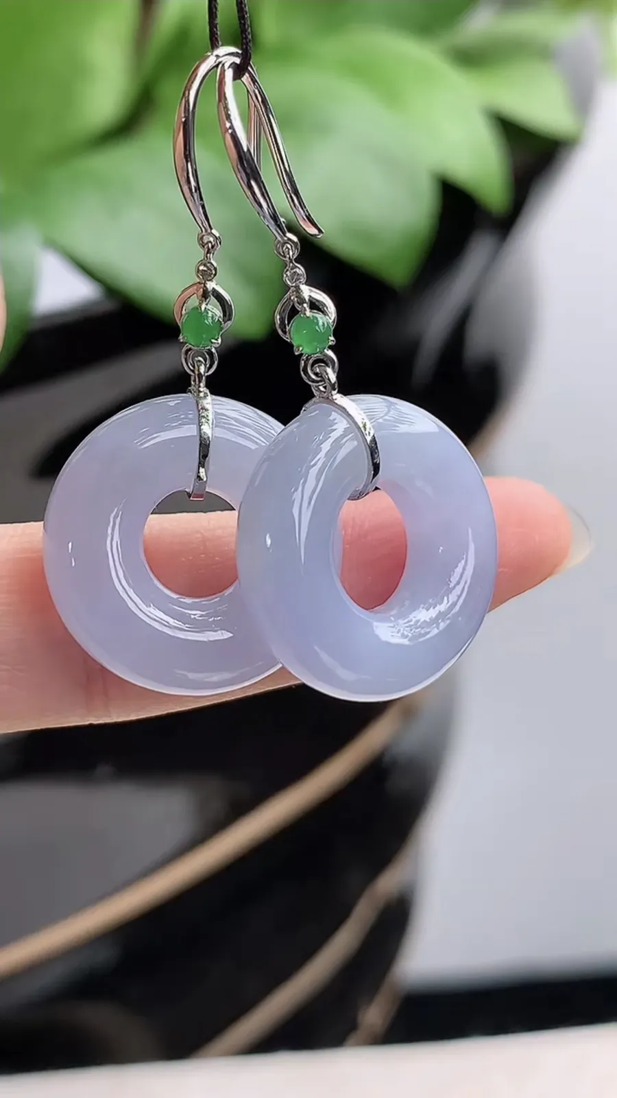 a货翡翠老坑冰种18K金镶嵌紫罗兰平安环耳坠 尺寸19×5.8mm 重量9.08g 1206