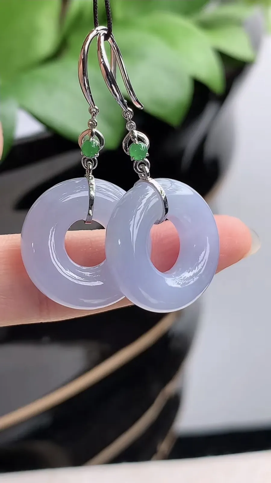 a货翡翠老坑冰种18K金镶嵌紫罗兰平安环耳坠 尺寸19×5.8mm 重量9.08g 1206