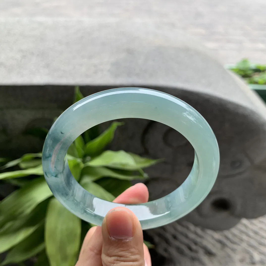 大圈口59.3-12.8-9.7 【冰种蓝飘花正圈手镯】正圈59 60可戴