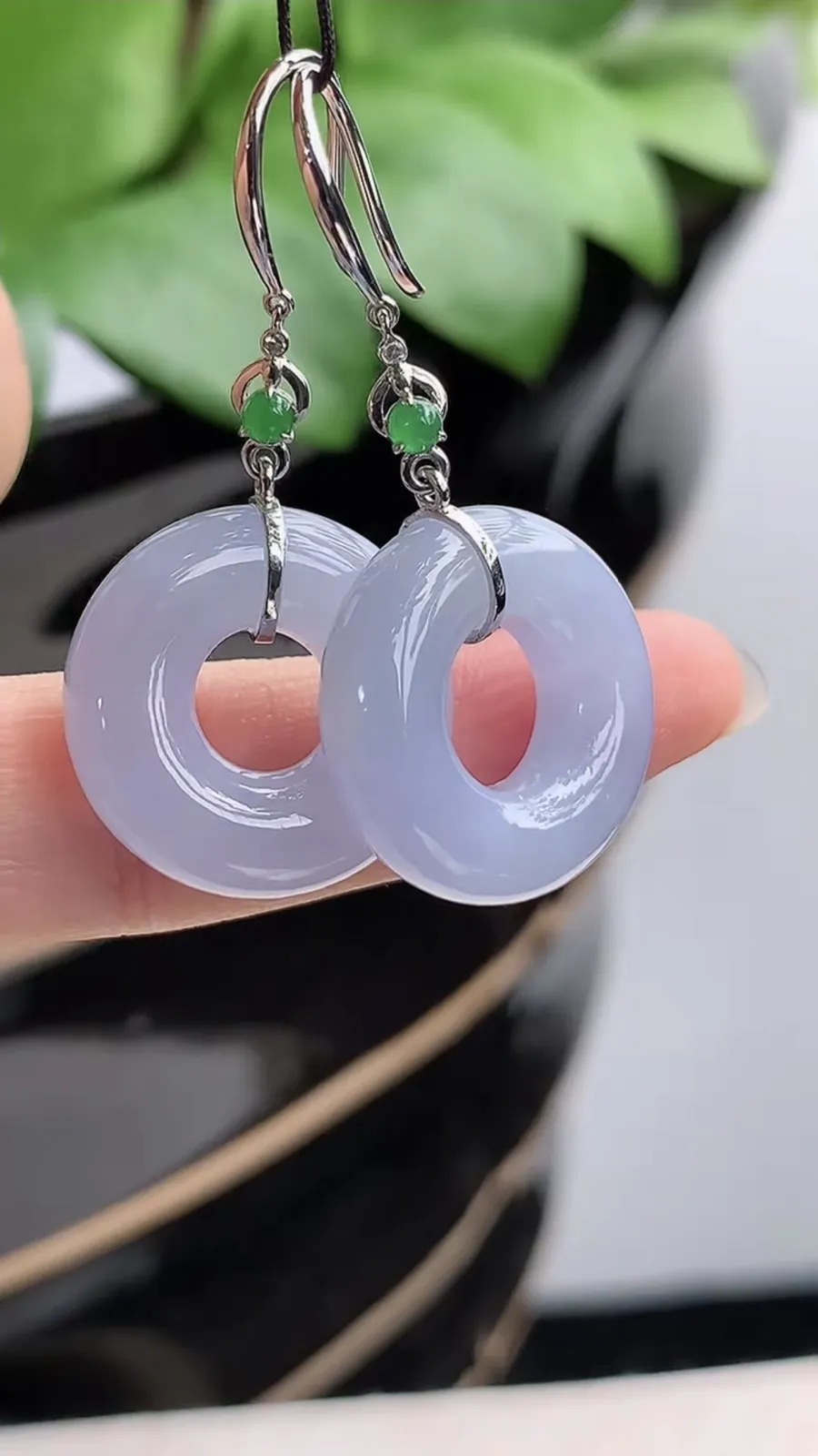 a货翡翠老坑冰种18K金镶嵌紫罗兰平安环耳坠 尺寸19×5.8mm 重量9.08g 1206