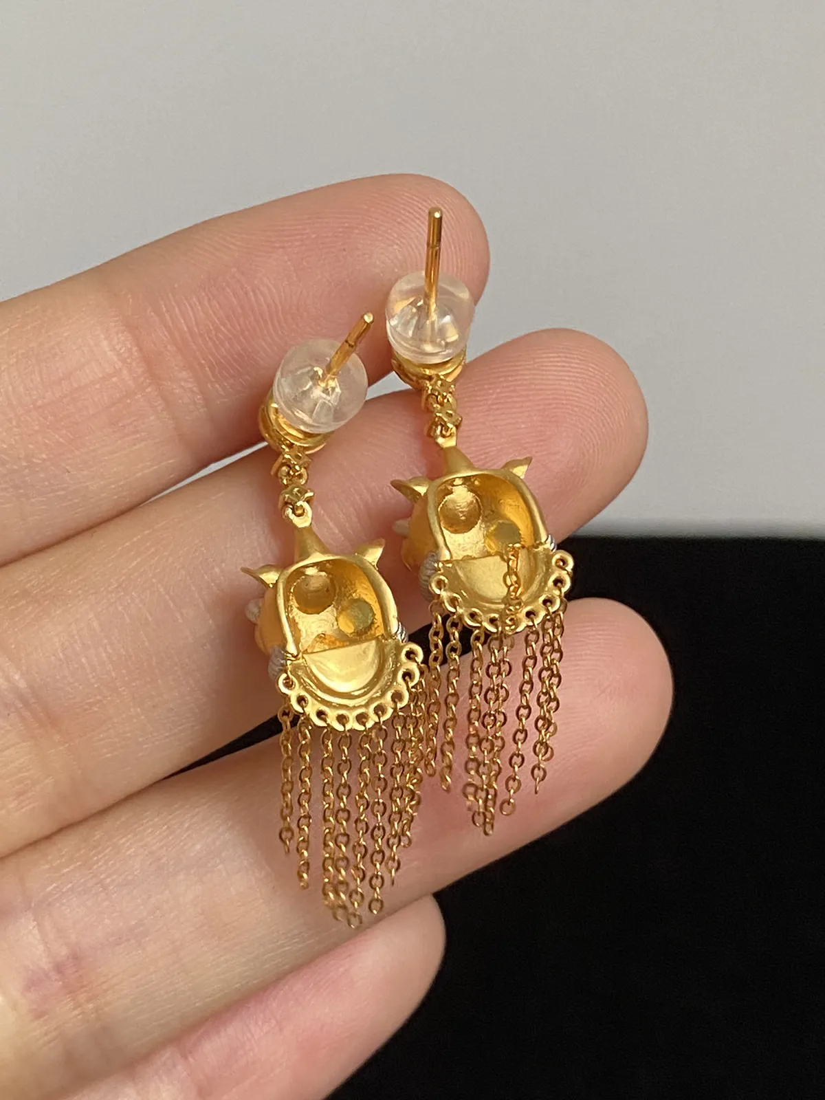 翡翠耳坠，印记：G18K,伴钻石