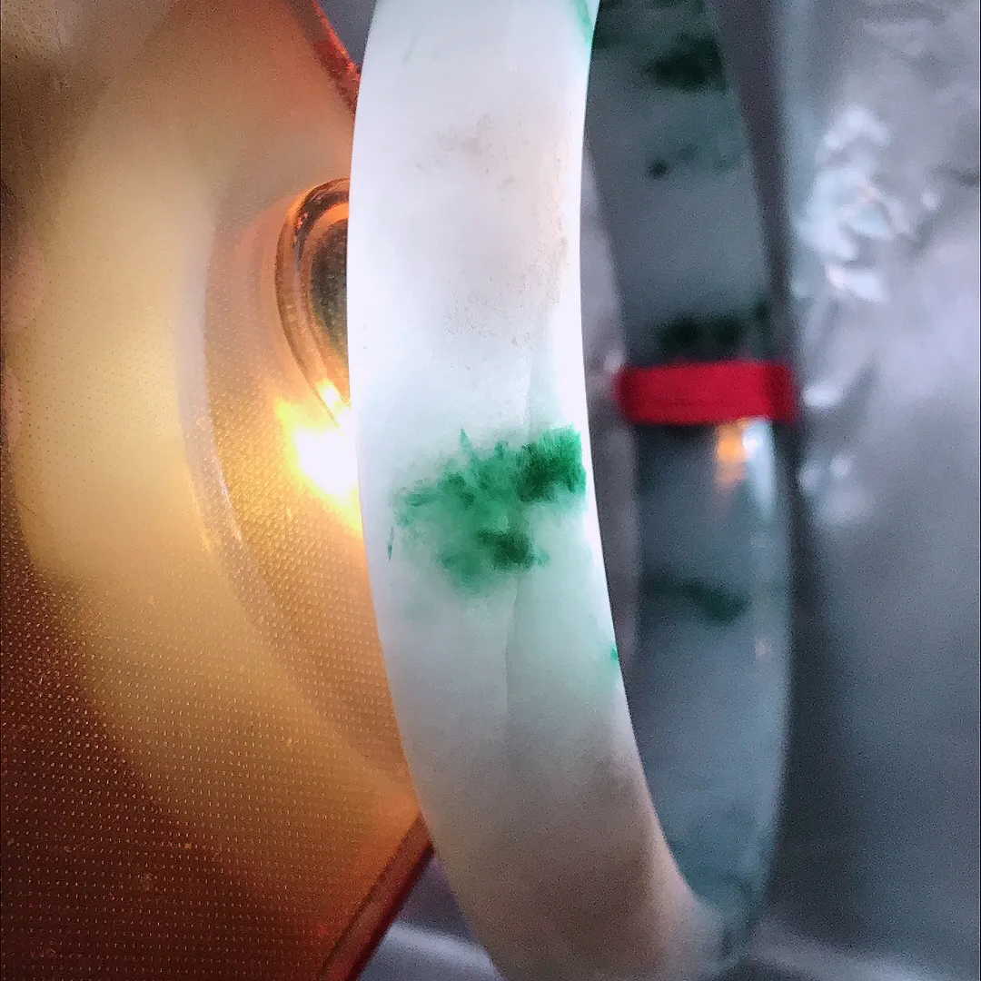 天然A货翡翠62.8/12.3/8.7老坑精美温润飘花手镯大圈口宽边玉镯