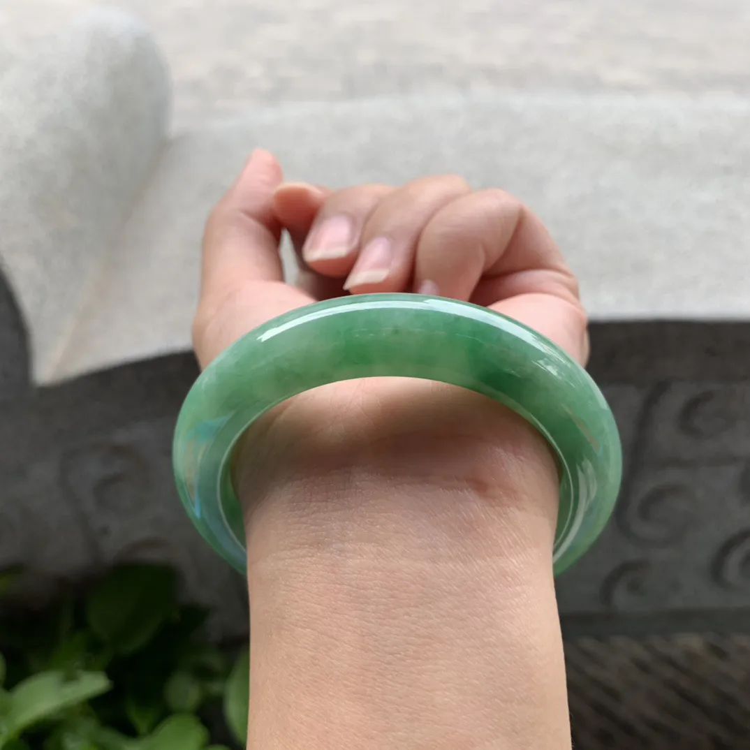 圈口56.6-12.4-9.6 【油绿正圈手镯】正圈56 57可戴