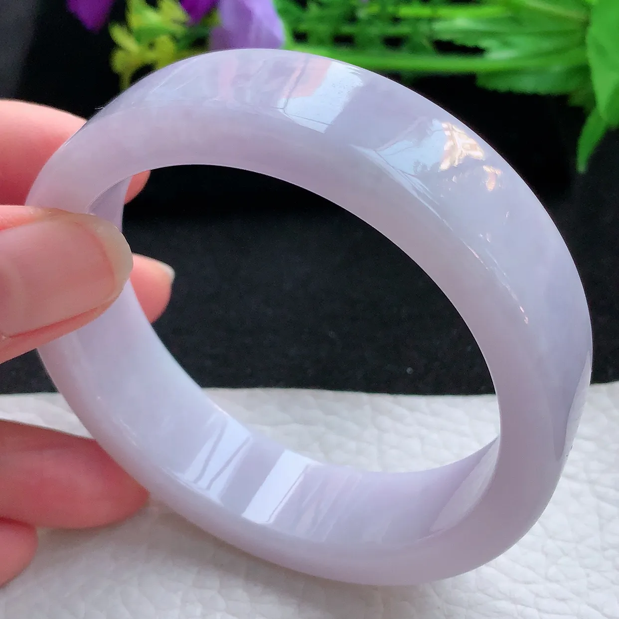 hh大圈口59*17.2*7.5宽扁轮胎镯 翡翠a货玉手镯特色春带彩宽边珠宝玉手环