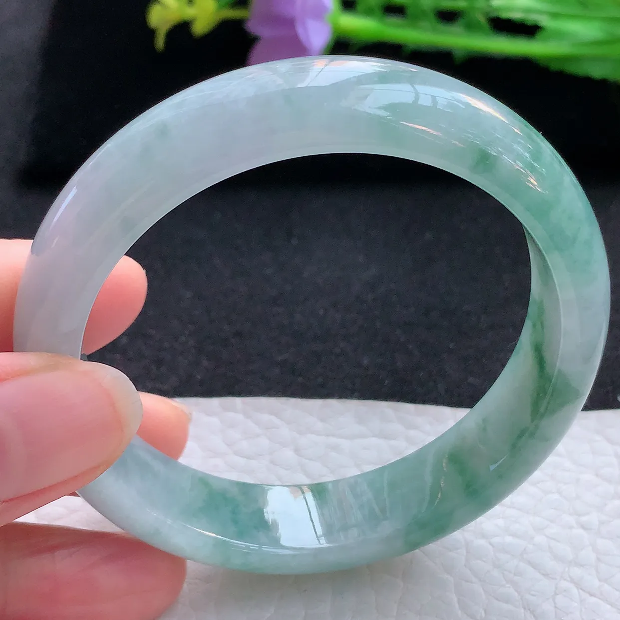 xx自然光56*13.8*7.3平安镯 翡翠a货玉手镯飘花宽边珠宝玉手环