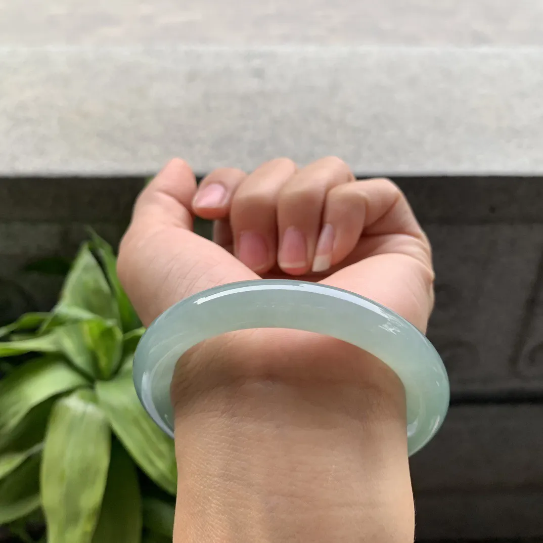 圈口55.5-9.8 【冰油绿圆条手镯】圆条55 56可戴