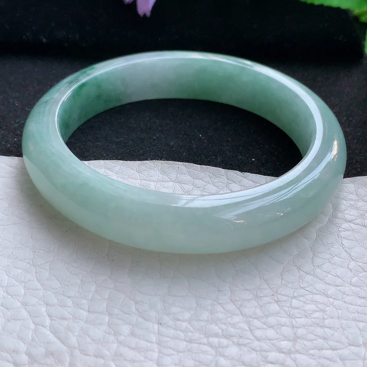 hy自然光57.5*12*8.5平安镯 翡翠a货玉手镯冰飘花宽边珠宝玉手环